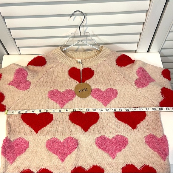 BiBi Red and Pink Fuzzy Heart Sweater - Picture 10 of 10